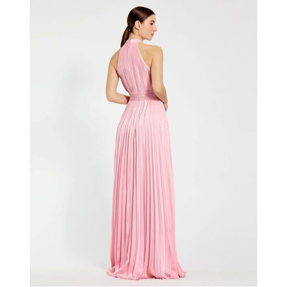 ANTHROPOLOGIE Mac Duggal Pink Pleated Satin Halter Maxi Dress Gown 8 NWT Formal - Picture 11 of 12